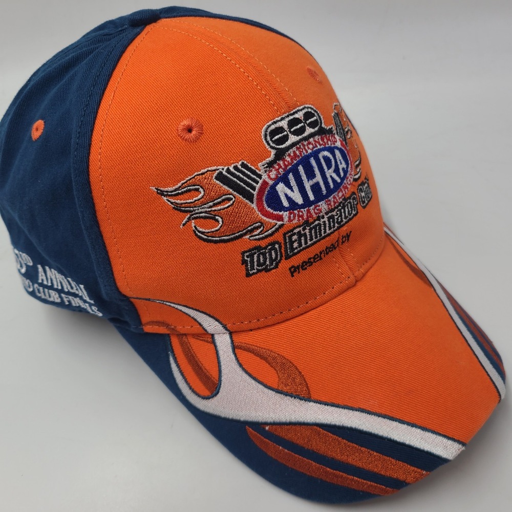 NHRA Hat Adjustable Orange Blue Top Eliminator Club 2017 Drag Racing Flames Men